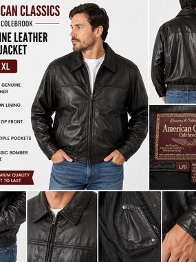 American Classics Black Leather Bomber Jacket